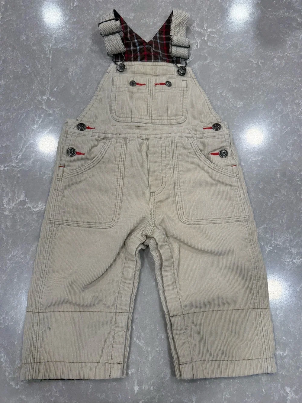 Baby Boy Overalls Lot 12M Denim Genuine Kids OshKosh Corduroy Plaid